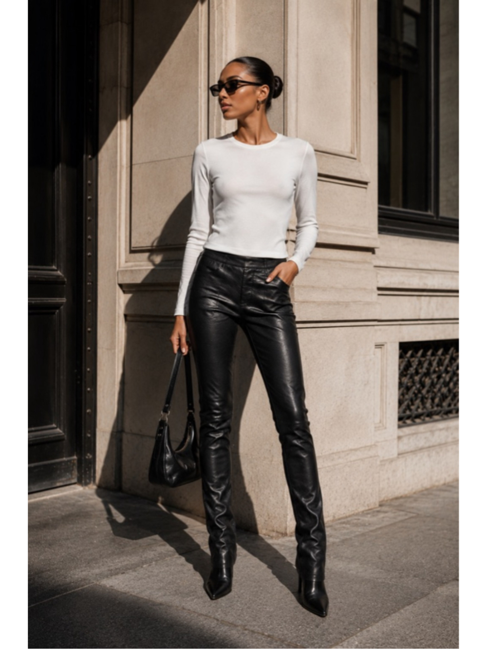 Helmut Lang Lamb Leather Skinny Pants Black‎ Size 4 RN119376 Plonge
